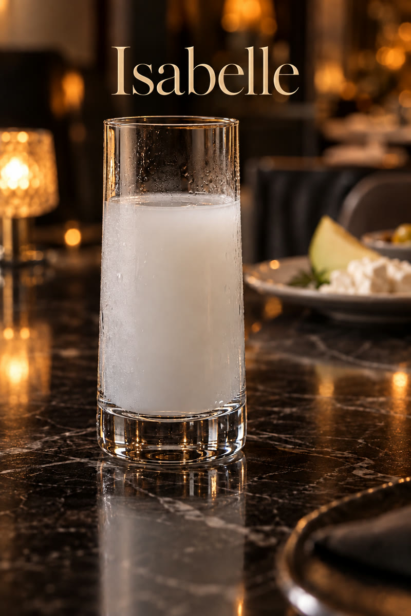 Isabelle'de buzlu bir kadeh rakı